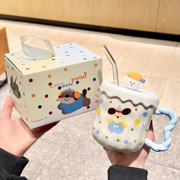 可愛馬克杯帶蓋高顏值吸管杯節日禮品水杯送生日禮物送女生伴手禮