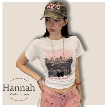 韓版渲染夜景T【60115】春夏新款韓系INS休閒百搭設計感女生上衣 女生T恤 合身T Hannah
