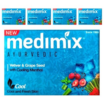 medimix 台灣公司貨 印度藍寶石沁涼美肌皂 岩蘭草 + 葡萄籽  125g  5個