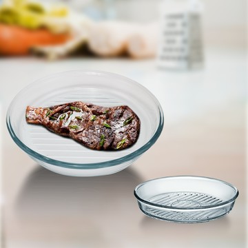 BORCAM GRILL耐熱玻璃圓形油切烤盤-1720cc