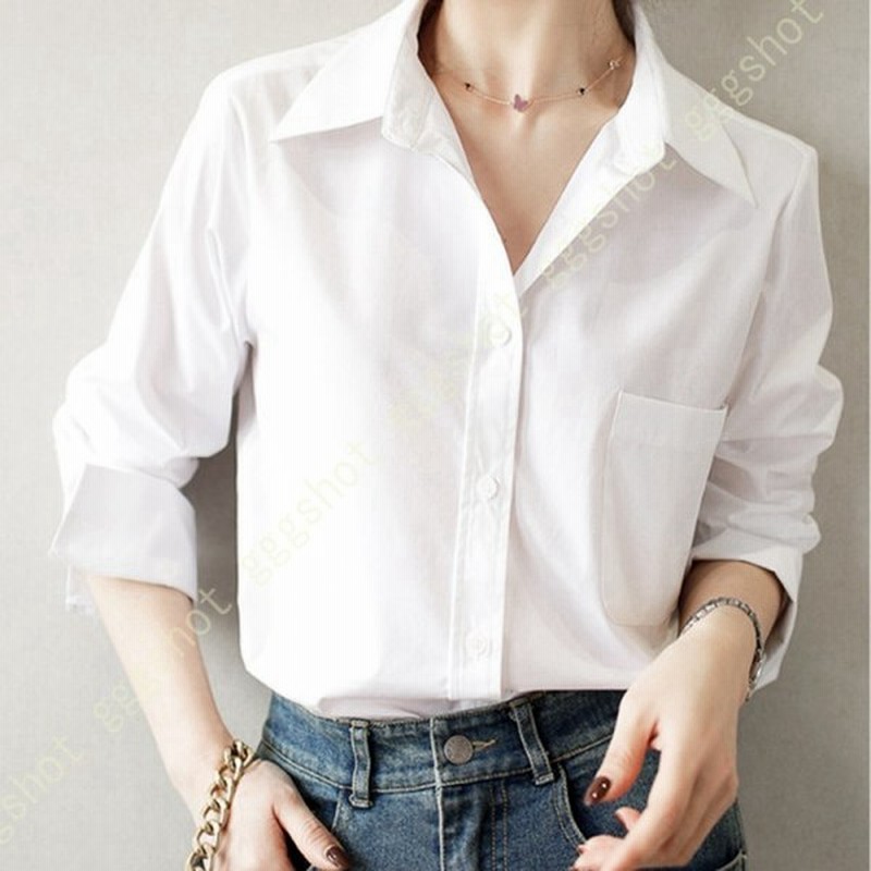 シャツレディース レディース トップス 折り襟 韓風 白シャツ ポリエステル 長袖 事務服 ユニフォーム 就活 事務 リクルート ブラウス ビジネス 抗菌 ホワイト 通販 Lineポイント最大0 5 Get Lineショッピング
