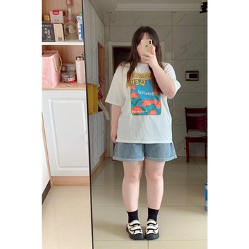 Chubchic~150公斤內穿 特大碼闊腿短褲女 顯瘦可調節寬鬆側腰中褲 胖mm短褲 捲邊夏季牛仔短褲 藍色牛仔短褲