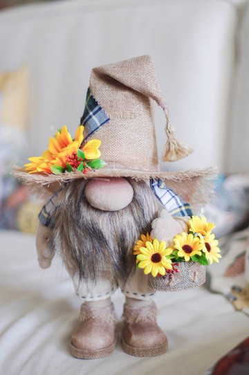 手工製北歐侏儒向日葵花精 可愛鄉村風布偶擺飾