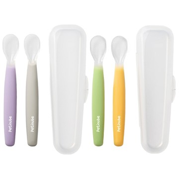 Petinube 寶寶副食品矽膠湯匙 2入組 頂級矽膠材質 保護寶寶牙齦和牙齒 美國FDA認證  灰色 + 紫色 + 綠色 + 黃色  2組
