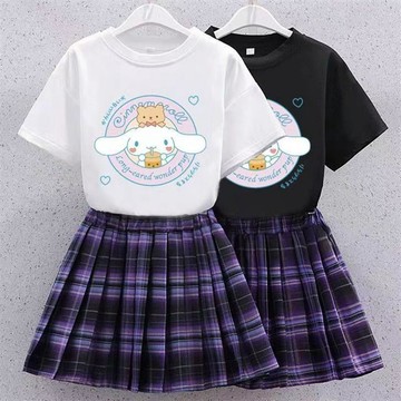 台灣出貨 女童jk套裝夏季2026新款兒童玉桂狗衣服中大童洋氣百褶裙子兩件套 女童套裝 女童夏季套裝 女童兩件套