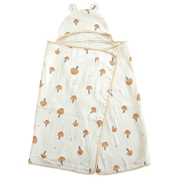 Chu-mi 啾米 四層紗兒童連帽浴巾 65x130公分 純棉 按扣  橘蘑菇  1條