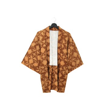 Back to Green-日本帶回羽織 花多交織 棕橘kb-67/vintage kimono