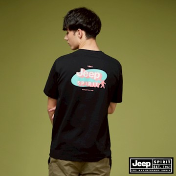 JEEP 男裝 大腳怪跳色印花短袖T恤-黑色