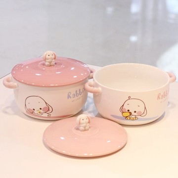 有蓋的陶瓷碗帶手柄帶蓋可愛少女心吃飯單個飯碗泡面碗微波爐可用