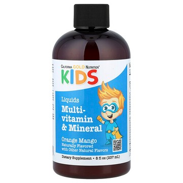 California Gold Nutrition, 兒童液體多維生素和礦物質，含鈣、維生素 B12、維生素 C 和 D3，無乙醇，天然橙子芒果味，8 液量盎司（237 毫升）