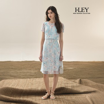 ILEY伊蕾 優雅假兩件萊賽爾印花洋裝(淺藍；M-XL)