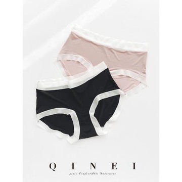 QINEI七內 超薄冰絲內褲女夏裸感薄款無痕不夾臀中腰大碼三角褲