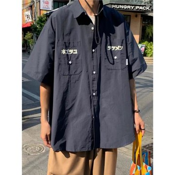 日系cityboy襯衫男短袖夏季高級感潮牌休閑襯衣男士寬松工裝外套