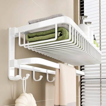 ??快速出貨 可開發票 白色毛巾架免打孔衛生間浴巾架加厚折疊置物架廁所太空鋁收納架