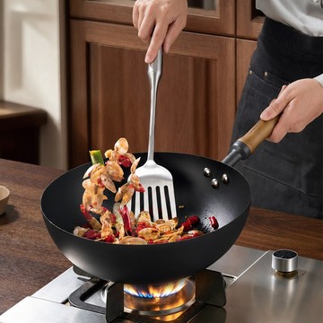 【Taste Plus】悅味元鐵 無塗層 高低邊鐵炒鍋 32cm(贈玻璃鍋蓋)