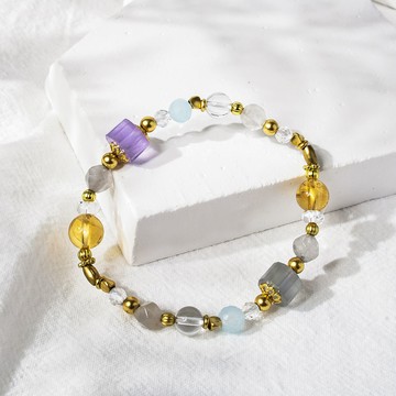 【月色真美】[事業招財]鯨魚與少年 | 黃水晶螢石海藍寶白水晶手鍊