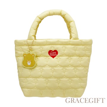 【Grace Gift】Care Bears -幽默小熊吊牌衍縫空氣托特包M 淺黃