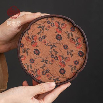 馨玉坊滿花織錦竹制壺承中式茶壺底座家用茶托泡茶隔熱墊雅致女士