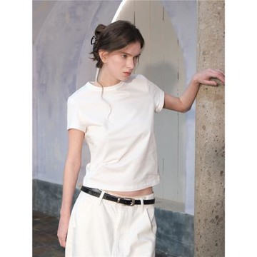 trou noir黑洞 23年春夏正肩純棉短袖女t恤復古T白色經典純色圓領