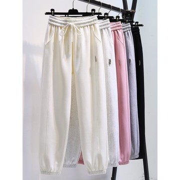 運動褲子女春秋季2025新款寬松束腳衛褲高腰顯瘦小個子九分哈倫褲