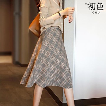 初色 V領針織衫上衣女上衣/格紋中長裙半身裙-共2款-36820(F/M-XL可選)