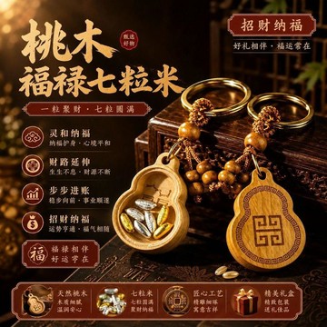 🚀隔日出🔥7.27🔥桃木福祿七粒米鑰匙圈 五皇錢七星劍吊飾 桃木繩掛件 隨身佩戴包包車用掛飾 葫蘆造型 紀念品鑰匙
