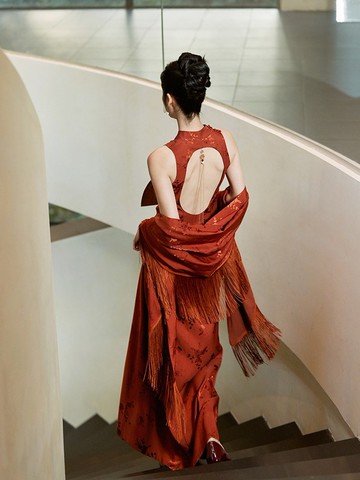 緹香 復古新中式露背提花改良旗袍 復古新娘敬酒服婚禮禮服