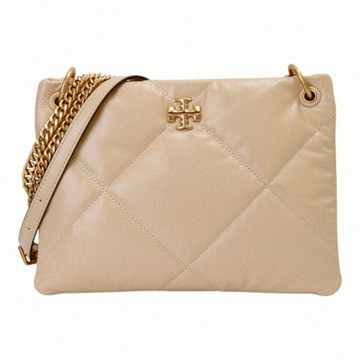 TORY BURCH  Kira 菱形絎縫紋皮革鍊帶肩背包(奶茶色)