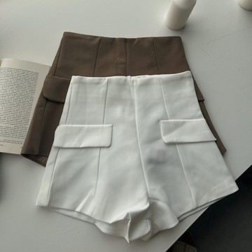 【百搭版型】DOMISS假口袋A字顯瘦西裝短褲 高腰短褲 高腰拉長腿型 女短褲 (現貨)