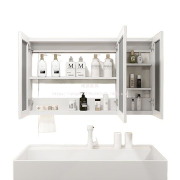 嵐楚置物架洗手間鏡子柜儲物柜梳妝鏡實木衛生間掛墻式浴室智能鏡[DD150110]