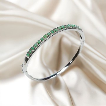 冰陽綠翡翠蛋面設計款手環 925純銀 | 天然緬甸玉A貨翡翠 | 送禮