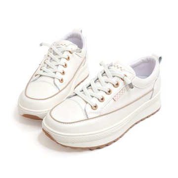 Robinlo 復古俏皮真皮厚底休閒鞋小白鞋JAKE 焦糖奶霜白