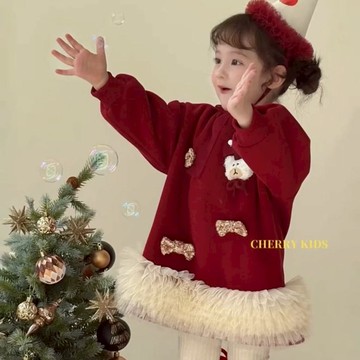 【Arbea】女童洋裝秋冬新女孩洋氣立體卡通網紗拼接加絨衛衣裙【C1328】