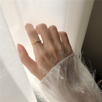 現貨-小眾設計感戒指女潮ins時尚個性鋯石簡約風食指戒開口可調節-B42