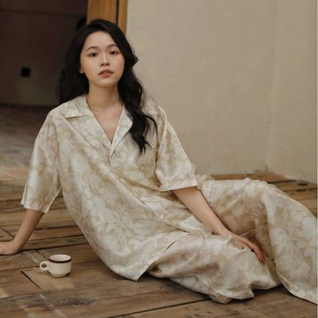 『百貨屋二號』夏季法式天絲短袖長褲套裝女士家居服涼感冰絲絲滑睡衣兩件套