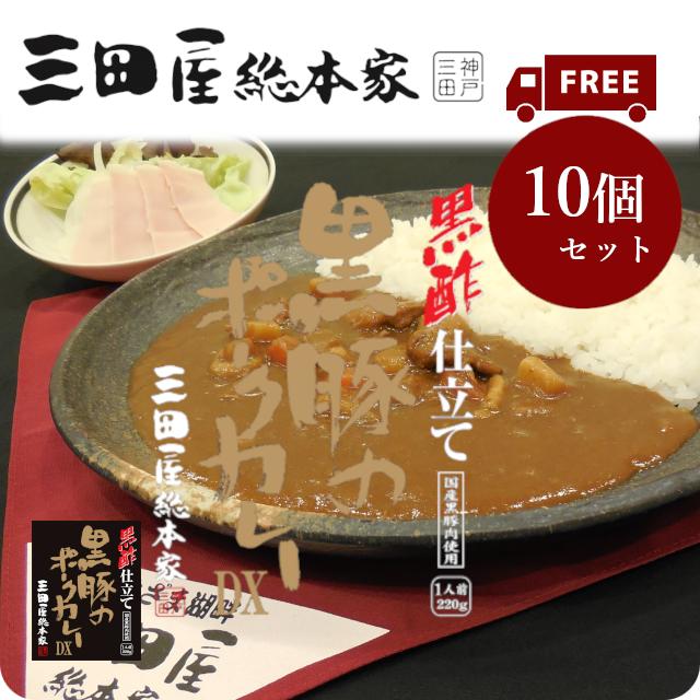 送料無料 レトルトカレー 三田屋総本家黒酢仕立て黒豚のポークカレーDX　220g　10個セット