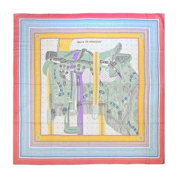 Hermes 愛馬仕Le 馬具圖騰 140 喀什米爾真絲混紡方巾(深粉/自然綠/杏仁)