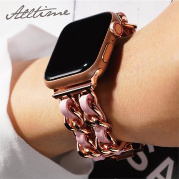Apple Watch通用錶帶雙鏈皮革不鏽鋼錶帶│ALLTIME │完全計時│