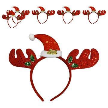 亮片布麋鹿頭飾 Set 6  紅色 + 綠色 + 白色 + 金色  6個