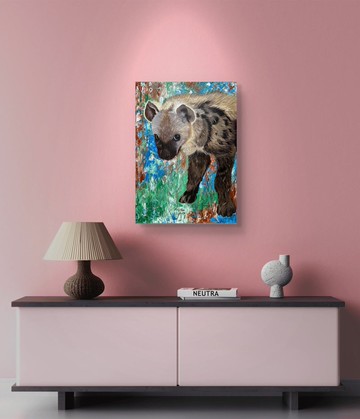 【V047鬣狗寶寶】坦尚尼亞手繪畫作,掛畫,居家裝飾,禮物