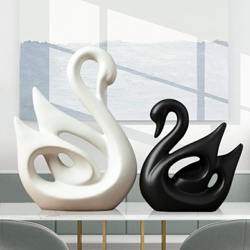 北歐家居裝飾品擺件創意客廳電視柜酒柜玄關陶瓷擺設天鵝結婚禮物