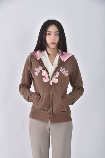 (S) abercrombie fitch連帽棕色外套