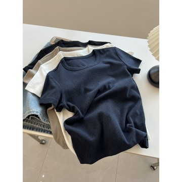奈看服飾/隔日到貨好看大堆啞光色竹節棉顯身材極簡彈性正肩Tee 每一色都好看的短袖t恤 修身顯瘦上衣 短袖 上衣 T恤