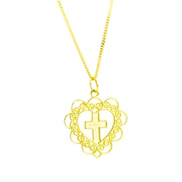 Sayaka 紗彌佳 925純銀花邊造型心之守護十字架項鍊  墜飾長2.15cm/鍊長40 + 5cm延長鍊  金色