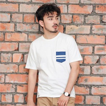 價格私MOMOTARO桃太郎 丹寧口袋時尚休閑打底修身MT003 短袖t恤男