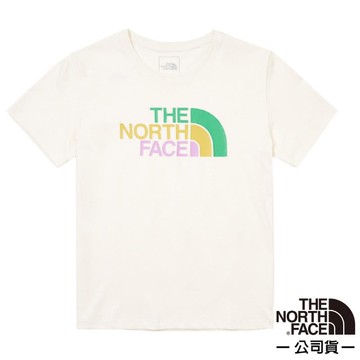 【The North Face】女 純棉品牌LOGO短袖T恤/純棉材質.圓領設計/休閒衫.運動上衣/ 88G8-QLI 米白色
