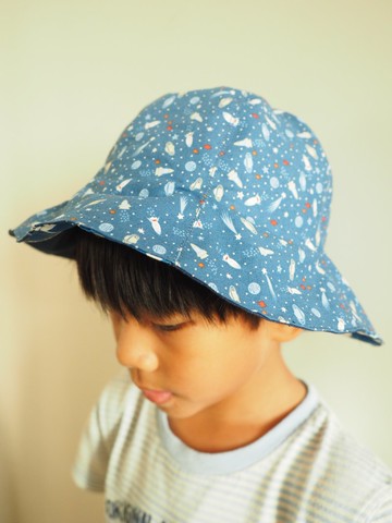 雙面棉質太空火箭圖案 棉質防風防曬帽子 適合小童成人