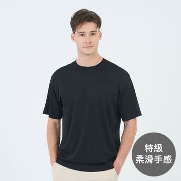 GIORDANO 男裝圓領寬鬆短袖上衣 Liquid Touch系列 - 09 標誌黑