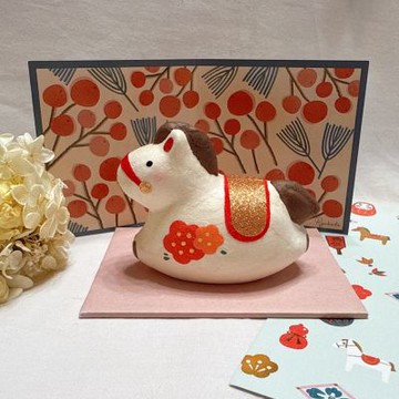 RYUKODO 龍虎堂馬年和紙手作擺飾-南天松屏跳馬(R278)