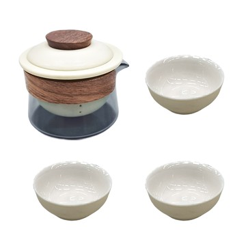 悠然 手抓壺套組 旅行茶具組  1組  手抓壺 + 側把壺 + 快克杯 + 附旅行收納包  米黃色